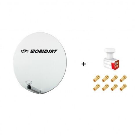 Antenne Parabole Fibre SMC 85 cm Beige WORLDSAT + LNB Quad 0,1 dB Full HD 1080p 4K Ultra HD + 8 Fiches F Or - Visserie en Inox