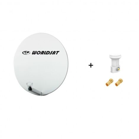 Antenne Parabole Fibre SMC 85 cm Beige WORLDSAT + LNB Single 0,1 dB Full HD 1080p 4K Ultra HD + 2 Fiches F Or - Visserie en Inox