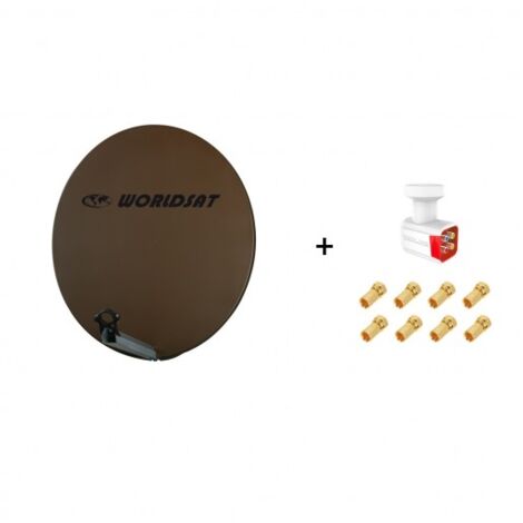 Antenne Parabole Fibre SMC 85 cm Marron WORLDSAT + LNB Quad 0,1 dB Full HD 1080p 4K Ultra HD + 8 Fiches F Or - Visserie en Inox