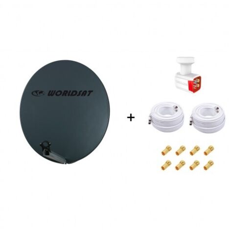 Antenne Parabole Fibre SMC 85 cm - WORLDSAT - HD4K - LNB Quad 0,1dB - 2 Câbles Coax 25m - Visserie Inox