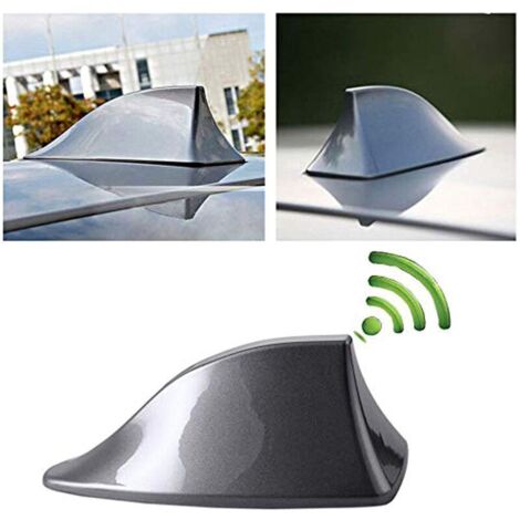 Antenne Requin Voiture Universelle en Forme Antenne D'aileron de Requin - Antenne de Voiture avec FM/AM Radio Signal avec Base adhésive étanche pour Auto SUV Camion Van (Gris)
