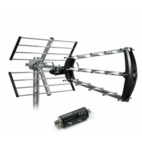 Antenne terrestre extérieure Trinappe 26 dB – Filtre 4G/5G – Réception UHF 460-694 MHz – Aluminium anticorrosion pour espaces restreints – Hdme