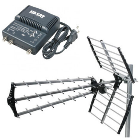 Antenne TNT extérieure 18dB – Amplificateur 2 sorties – Pré-assemblée pour réception optimale – Compatible 4G et installations TNT – Hdsat - GAIN 18 DB