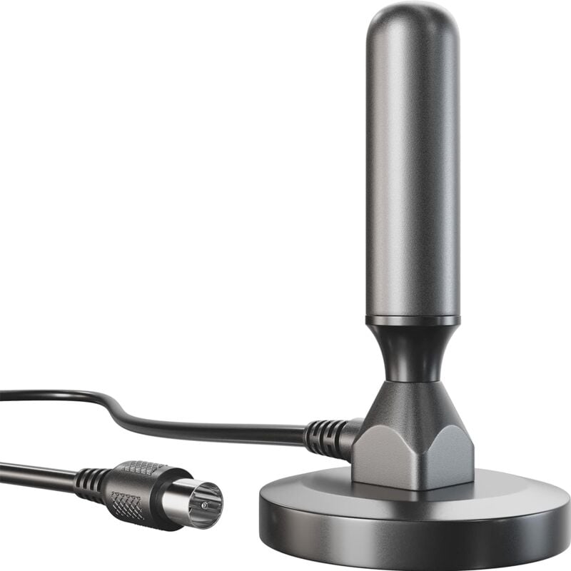 Antenne TNT HD DVB-T2 HD/DVB-T pour Une réception numérique maximâle avec Pied magnétique Stable et câble de 3m pour Tous Les récepteurs TNT
