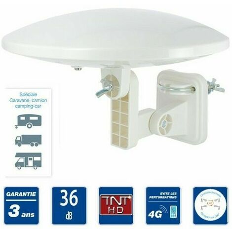 Antenne TNT HD omnidirectionnelle 36 dB – Fixation universelle – Pour camping-car, caravane et bateau – Alimentation 12-24V – Hdme
