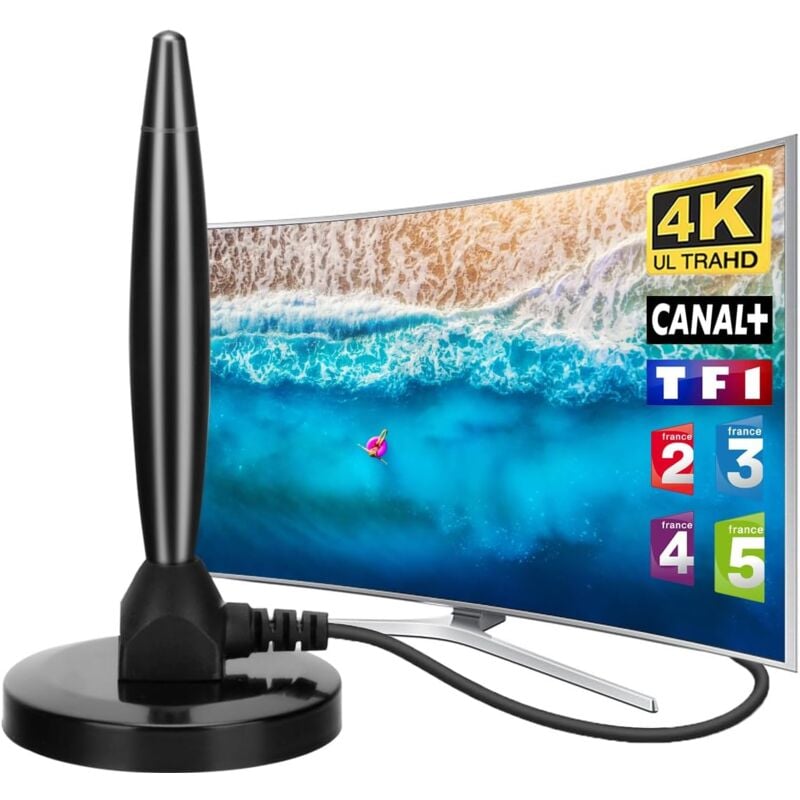 Antenne tv Intérieur Puissante tnt hd – 2024 Dernière Antenne tv Intérieur avec Amplificateur de Signal à Gain Élevé - Reception Longue Portée à 360°