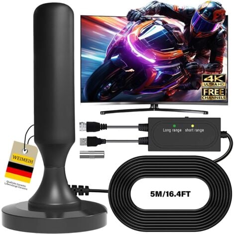 Antenne TV Intérieur Puissante,2025 Puissante Antenne HDTV Intérieur de Base magnétique-Chaînes Locales Gratuites 420km Réception Longue Portée à 360°,Compatible avec TV 4K 1080P