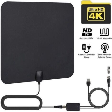 Antenne TV Intérieur Puissante,Chaînes Gratuites TNT Numérique Full HD Câble de Haute Performance, Antenne Réception Signal Numériqu