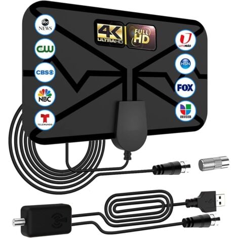 Antenne TV Intérieur TNT HD, 420KM Antenne HDTV numérique Longue portée,Amplificateur de Signal Chaînes locales gratuites 4K 1080P VHF UHF avec 5m de Câble Coaxial