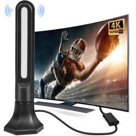Antenne TV Intérieure avec Amplificateur, Rotation 360°, Portée du Câble Coaxial 6 M sur 260 Km - TNT Puissante, Compatible Téléviseurs Portables 4K 1080P et Tous les téléviseurs