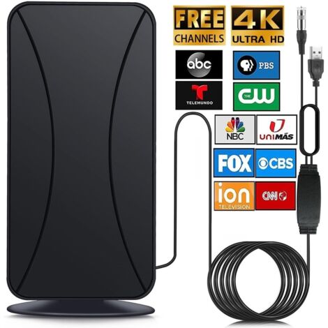 Antenne TV Intérieure Extérieure, 480 km Antenne HDTV Numérique Puissante avec Intelligente Amplificateur de Signal
