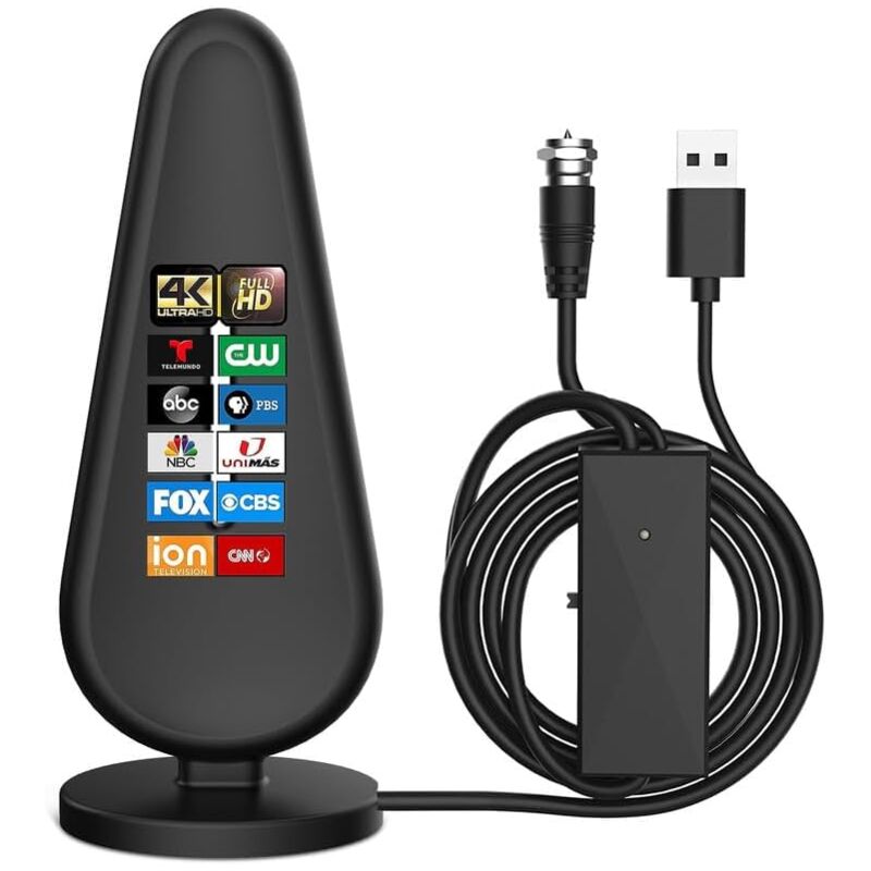 Antenne TV numérique d'intérieur HDTV avec amplificateur de signal, Antenne TV pour Smart TV,4K 1080P Chaînes locales gratuites supportant toutes les