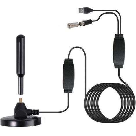 Antenne TV numérique DVB-T2,Antenne TV Puissante,TNT Amplificateur Signal Prendre en Charge de TV 4K 1080P VHF HDTV Gratuites,pour Intérieur et Extérieur,avec Base Magnétique avec Câble 5m