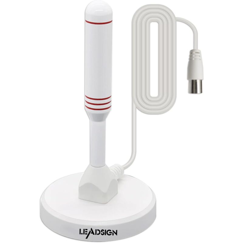 Antenne TV Portable intérieur/extérieur avec Base magnétique, réception à 360°, antenne TV numérique Freeview, 4K 1080p VHF UHF(Blanc)