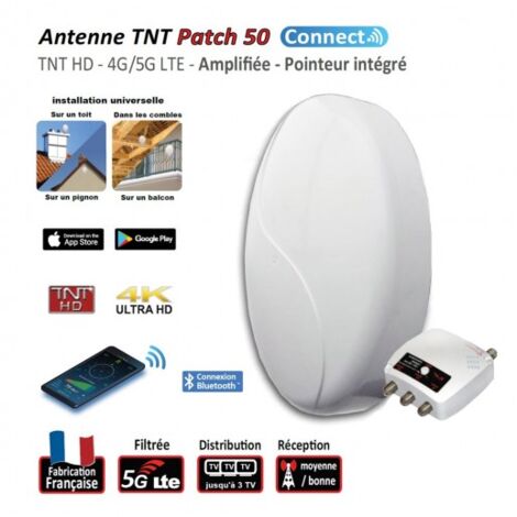 Antenne TV TNT extérieure UHF 50 HD Connect 4G 5G LTE 700 – 3 sorties – Alimentation amplificateur intégré – Gain 50 dB – Elap