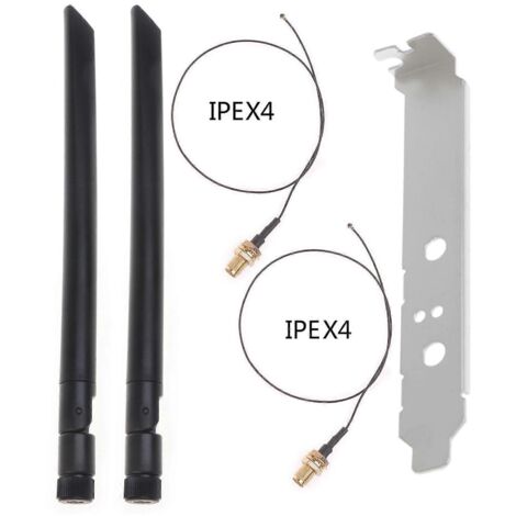 Antenne WiFi Double Bande 2.4GHz/5GHz RP-SMA Mâle avec Câble RP-SMA vers IPEX MHF4 20cm