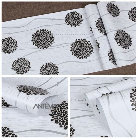 ANTEVIA - Papier Adhésif pour meuble mur - 45cm x 500cm | Sticker Autocollant Film adhésif Naturel Papier peint (Géométrique blanc avec fleurs) - Géométrique blanc avec fleurs
