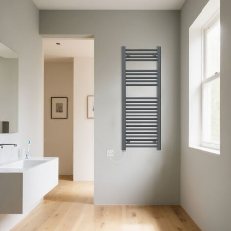 Anthracite Electric Straight Heated Towel Radiator 1200x450mm
