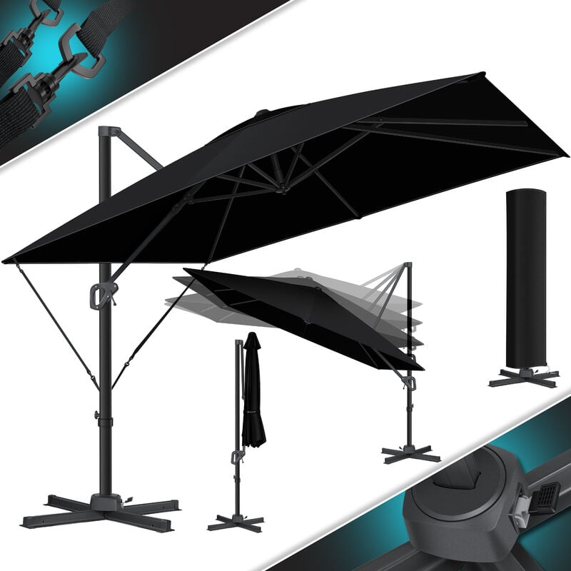 Kesser - Parasol Parapluie sun xl 300 x 300 cm Couverture incluse + sécurité anti-vent Rotable Inclinable Grand parasol de marché Rotation 360°