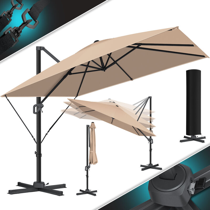 Kesser - Parasol Parapluie sun xl 300 x 300 cm Couverture incluse + sécurité anti-vent Pivotant Inclinable Basculant Grand Parasol de marché Rotation