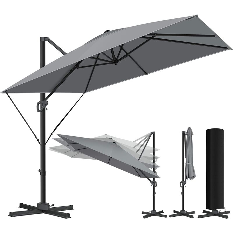 Kesser - Parasol Parapluie sun xl 300 x 300 cm Couverture incluse + sécurité vent Pivotant Inclinable Parasol de marché Grand Rotation 360° Parasol