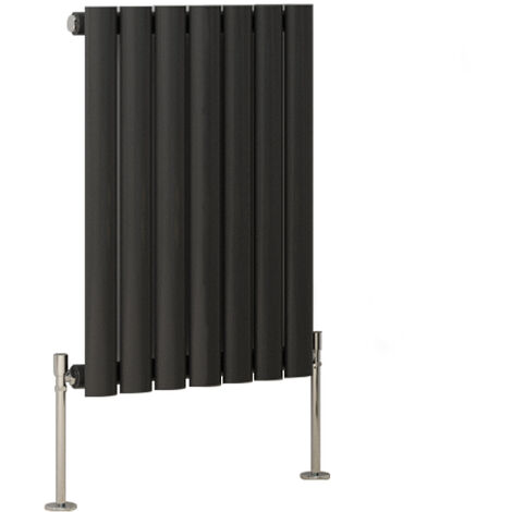 Anthracite Oval Column Designer Radiator Central Heating Rads with Angle Square Valve Horizontal Single 600x413mm