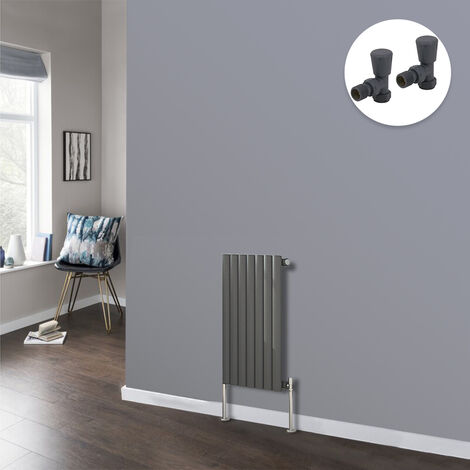 Anthracite Oval Radiator Designer Panel Radiators Bathroom Central Heating with Angled Manual Pair of Valves