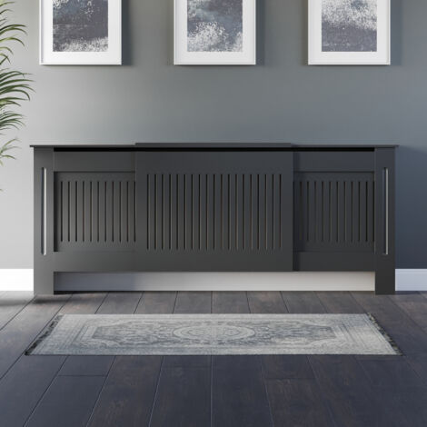 GALIFLO Anthracite Radiator Cover Wall Cabinet MDF Wood Vertical Style 1410mm to 2050mm Adjustable Extendable