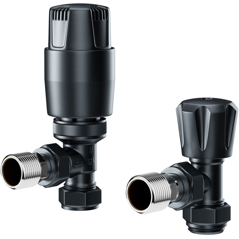 Dias Anthracite Thermostatic Angled Radiator Valves - Wholesale Domestic