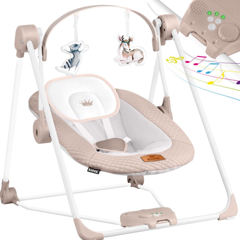 Balançoire bébé à 5 vitesses Balançoire bébé pliable Balançoire chaise haute avec arche de jeux Beige - Kidiz