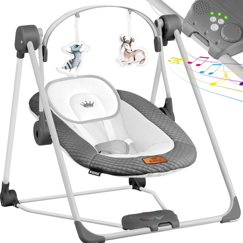 Kidiz - Balançoire bébé avec 5 réglages de vitesse Balançoire bébé pliable Balançoire chaise haute avec arche de jeux Anthracite
