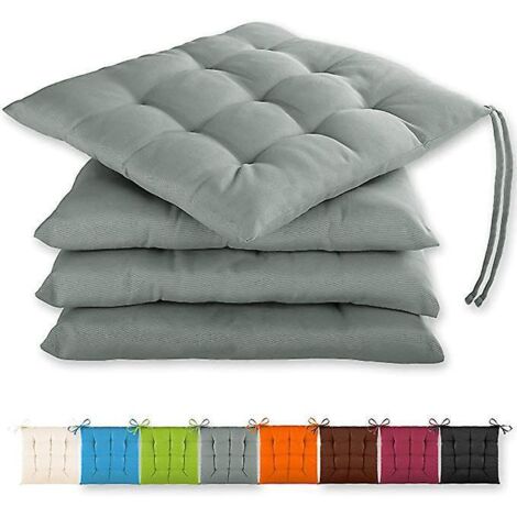 (Anthrazit) Set mit 4 Sitzkissen 40x40x3cm mit Befestigungsgurten für den Innen- und Außenbereich