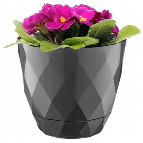 Anthrazitfarbener Kunststoffdeckel 15x17,5cm Blumentopf mit Untersetzer