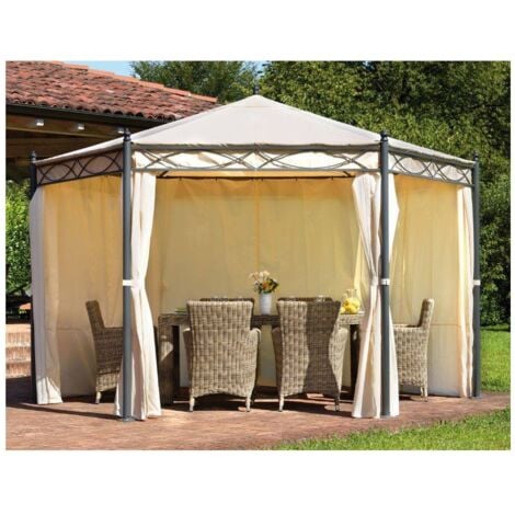CAESAROO Anthrazitgrauem Eisen mit sandfarbener Abdeckung Varese 4 Meter langer sechseckiger Pavillon aus