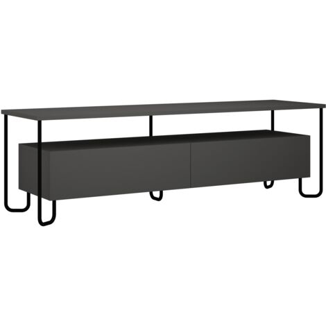 Anthrazitgrauer TV-Ständer 150x42x45 cm mit zwei Türen und Klappe - Leon