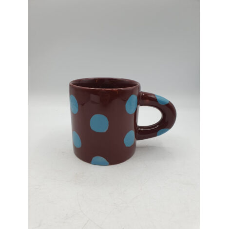 ANTHROPOLOGIE - Mug Chubby - Bordeaux à pois bleus - Design artisanal - Légers éclats rebord - Voir photos
