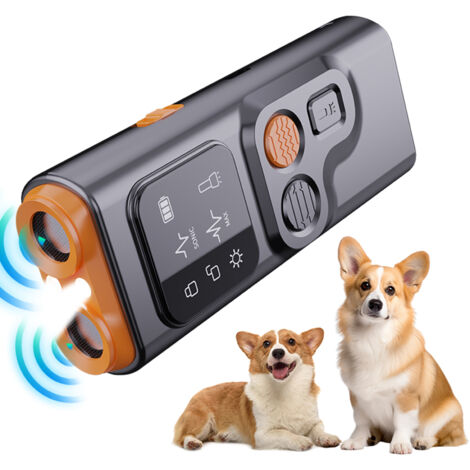 Anti Aboiement Chien, 2 Modes Dispositif Anti Aboiement Chien Ultrason avec Lampe de Poche Stroboscopique, Boitier Anti Aboiement Chien Portatif de 30 Pieds avec Afficher l'intérieur et à l'extérieur