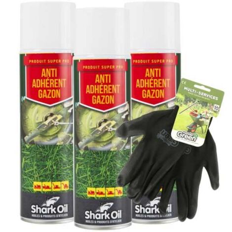 Anti adhérent herbe 400 ml Shark Oil par 3 + gants multi-services