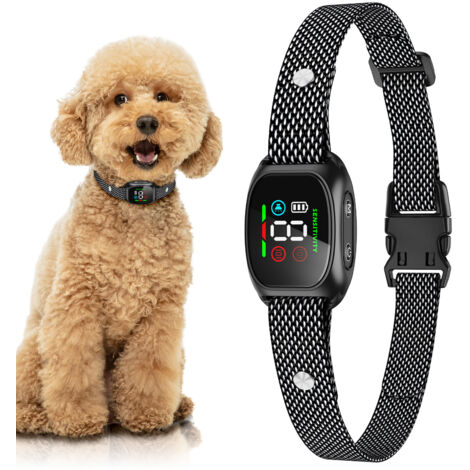 Anti-barking collar with LCD screen, rechargeable smart anti-barking collar, adjustable modes, black.