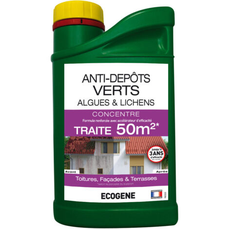 Anti dépôt vert concentré 1L – Pour toiture, mur et sol – Traite jusqu'à 50m² – Élimine mousses, lichens et algues – Ab7 Industrie