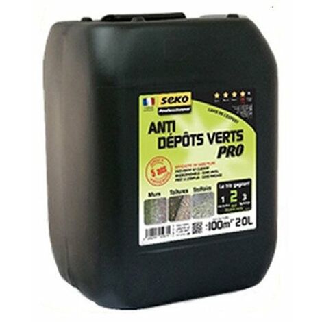 Anti dépôts verts 20l – Antimousse pour toit, mur et sol – Efficace sur béton, bois, tuiles – Biodégradable, sans rinçage – Sodepac