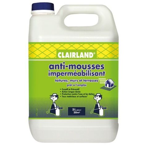 Anti dépôts verts imperméabilisant prêt à l'emploi 5L – Action rapide sur lichens et algues – Pour toitures, murs et terrasses – Clairland