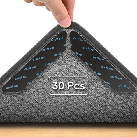 GROOFOO Anti Derapant Tapis,30 Pcs Rug Grippers,Antiderapant Autocollants de Tapis,Anti Glisse Tapis Réutilisable,Triangulaires Tapis Antidérapant pour planchers de Bois Franc,carpettes et Tapis