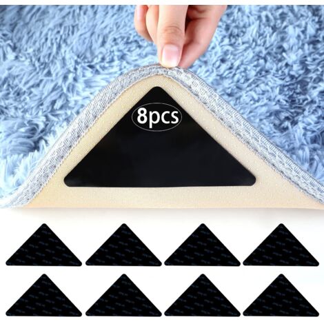 Anti Derapant Tapis,Rug Grippers 8 Pcs Triangulaires Antidérapant pour Tapis,Anti Curling Carpet Grippers Coin,Lavable et Réutilisable Sticker Tapis Antidérapant pour Tous Les Sols Lisses
