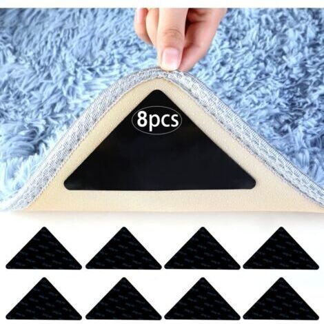 Anti Derapant Tapis,Rug Grippers 8 Pcs Triangulaires Antidérapant pour Tapis,Anti Curling Carpet Grippers Coin,Lavable et Réutilisable Sticker Tapis Antidérapant pour Tous Les Sols Lisses