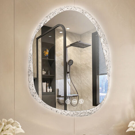 Anti Fog LED Bathroom Mirror 3 Colors Dimmable Light Glaring Irregular Edge - 500mm W x 700mm H