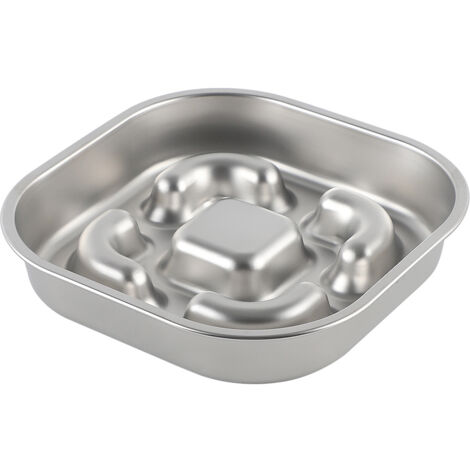 Anti-Gefräßiger Hundenapf, Edelstahl-Hundenapf zum langsamen Fressen mit rutschfester Silikonmatte, doppelseitiger Metallnapf zum langsamen Fressen für mittelgroße Rassen