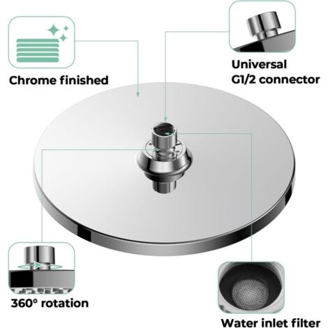 Anti-limescale shower head, large water-saving rain shower head, round high-pressure fixed shower head for bathroom