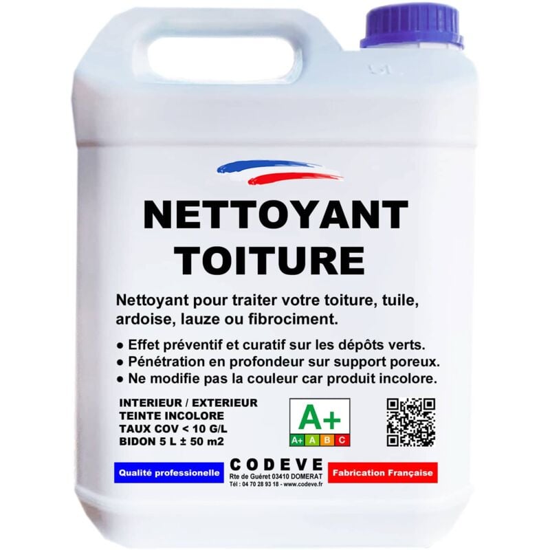 Nettoyant Toiture - 4x5 l - Codeve Bois - Pour Traiter Votre Toiture, Tuile, Ardoise, Lauze Ou Fibrociment.