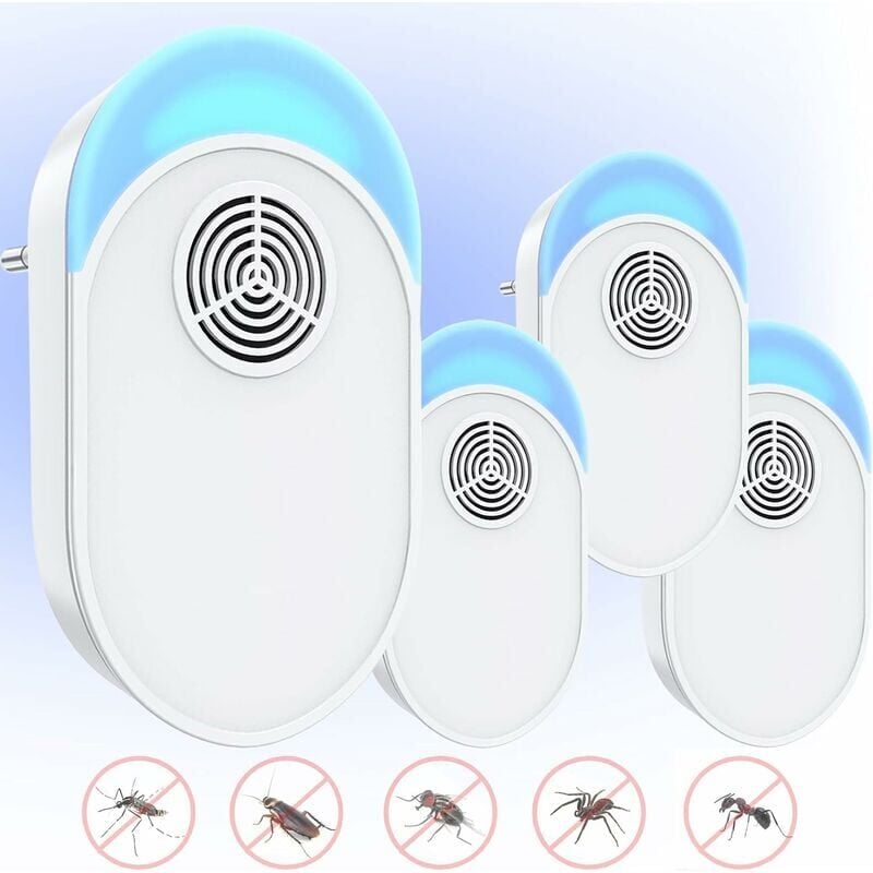 Sunxury - Anti Moustique Ultrason Prise, Ultrason Souris Mouche 4 Paquets, Appareil Repulsif Souris Efficace Pour Repousser Les Rats, Les Araignées,